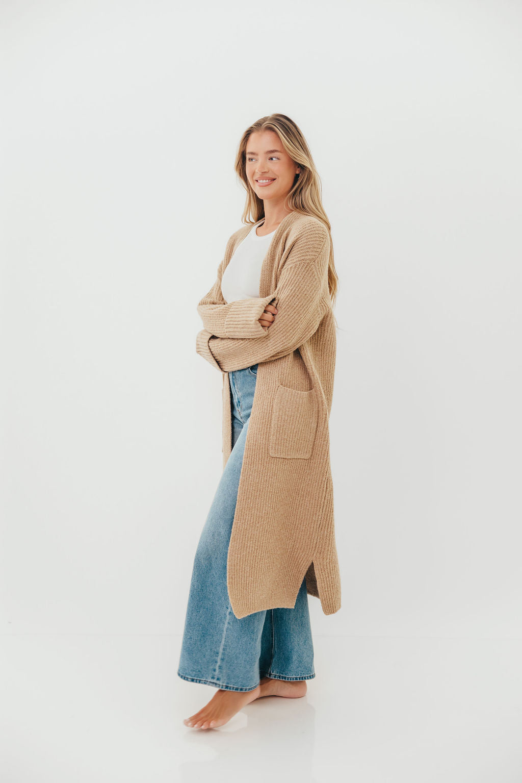 Rachel Longline Sweater Cardigan in Camel (No Restock)
