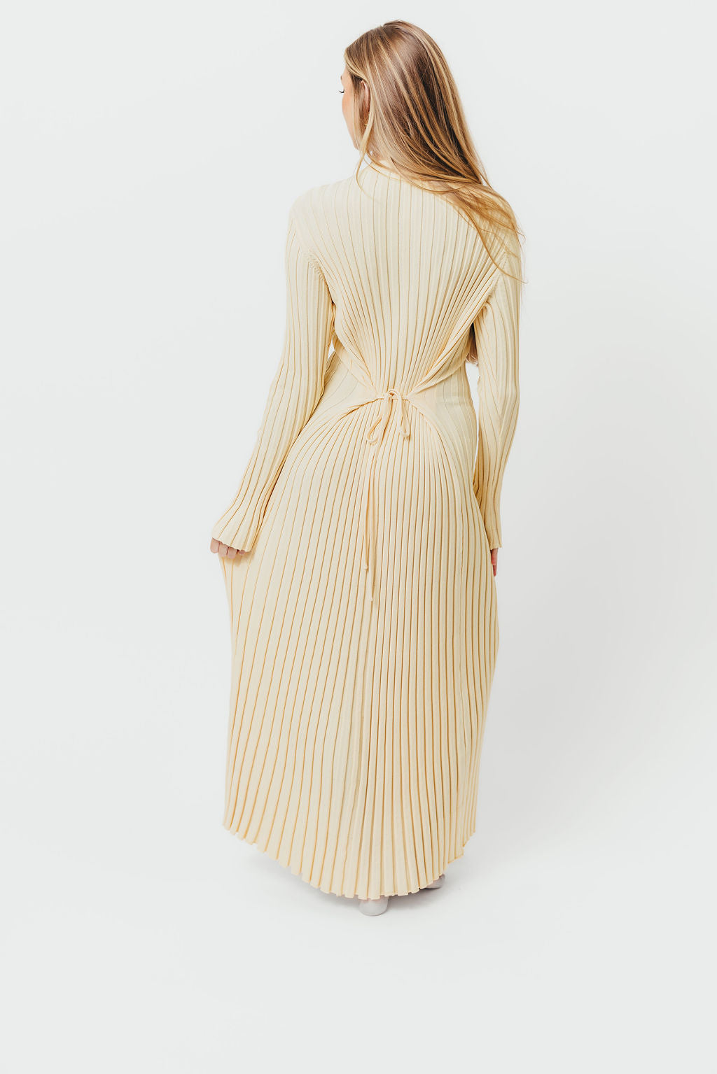 Colette Premium Long Sleeved Ribbed Knit Maxi Dress in Butter Yellow - Bump Friendly