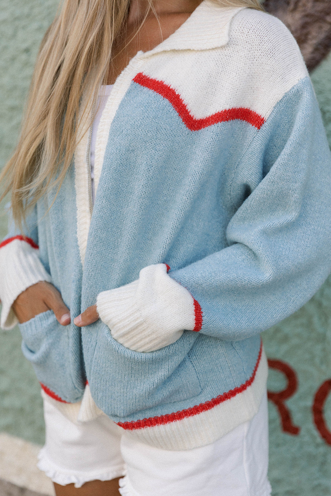 Charmayne Rodeo Cowboy Knit Sweater in Sky Blue