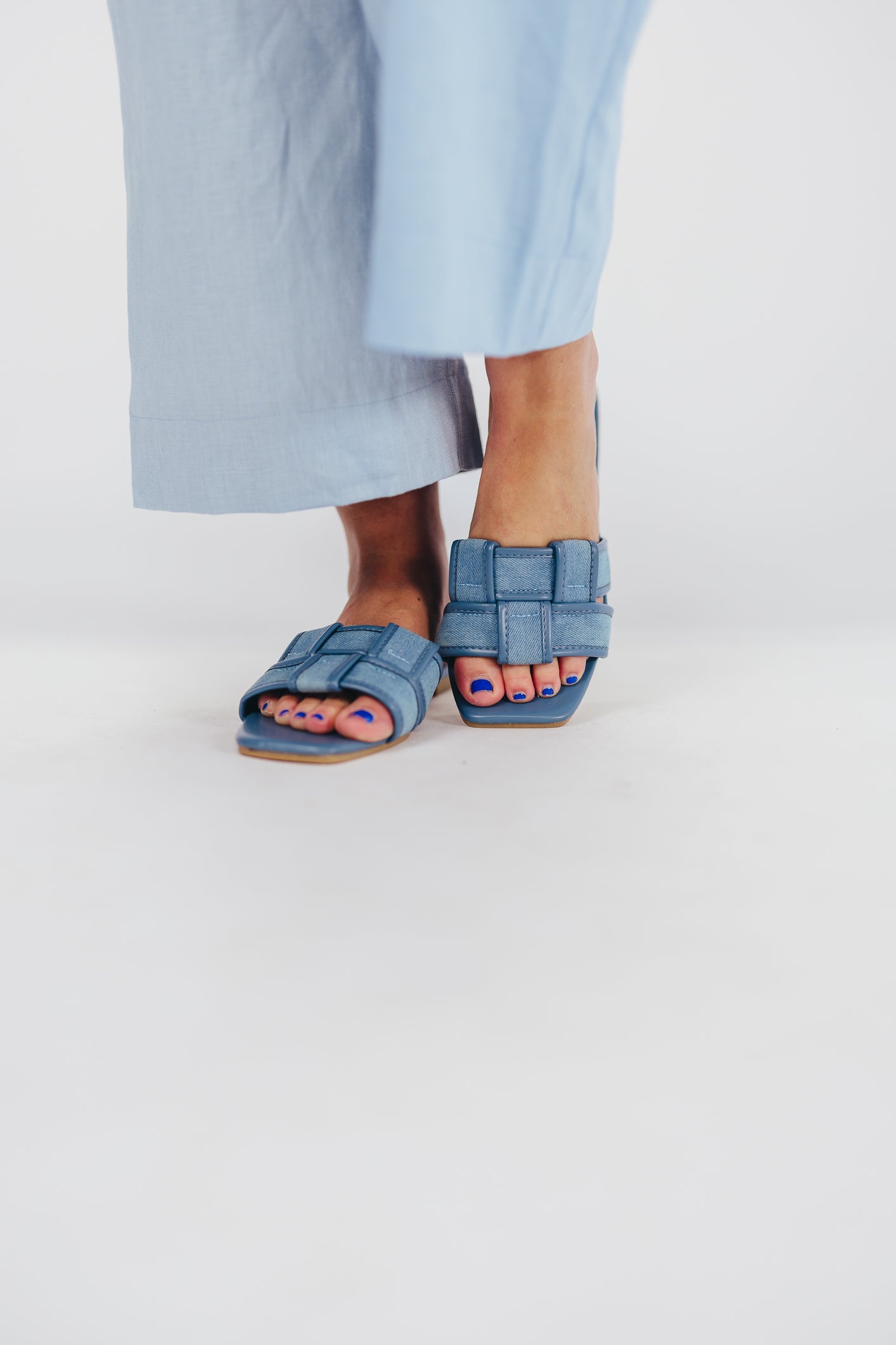 Essie Woven Canvas Slides in Denim