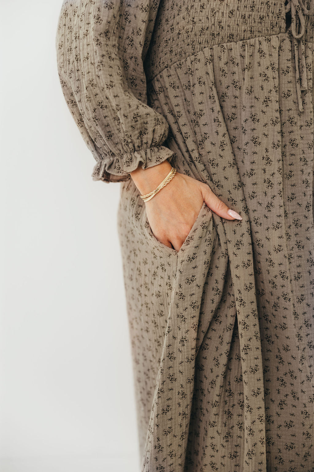 Cecilia 100% Cotton Smocked Maxi Dress in Olive Foliage - Bump Friendly