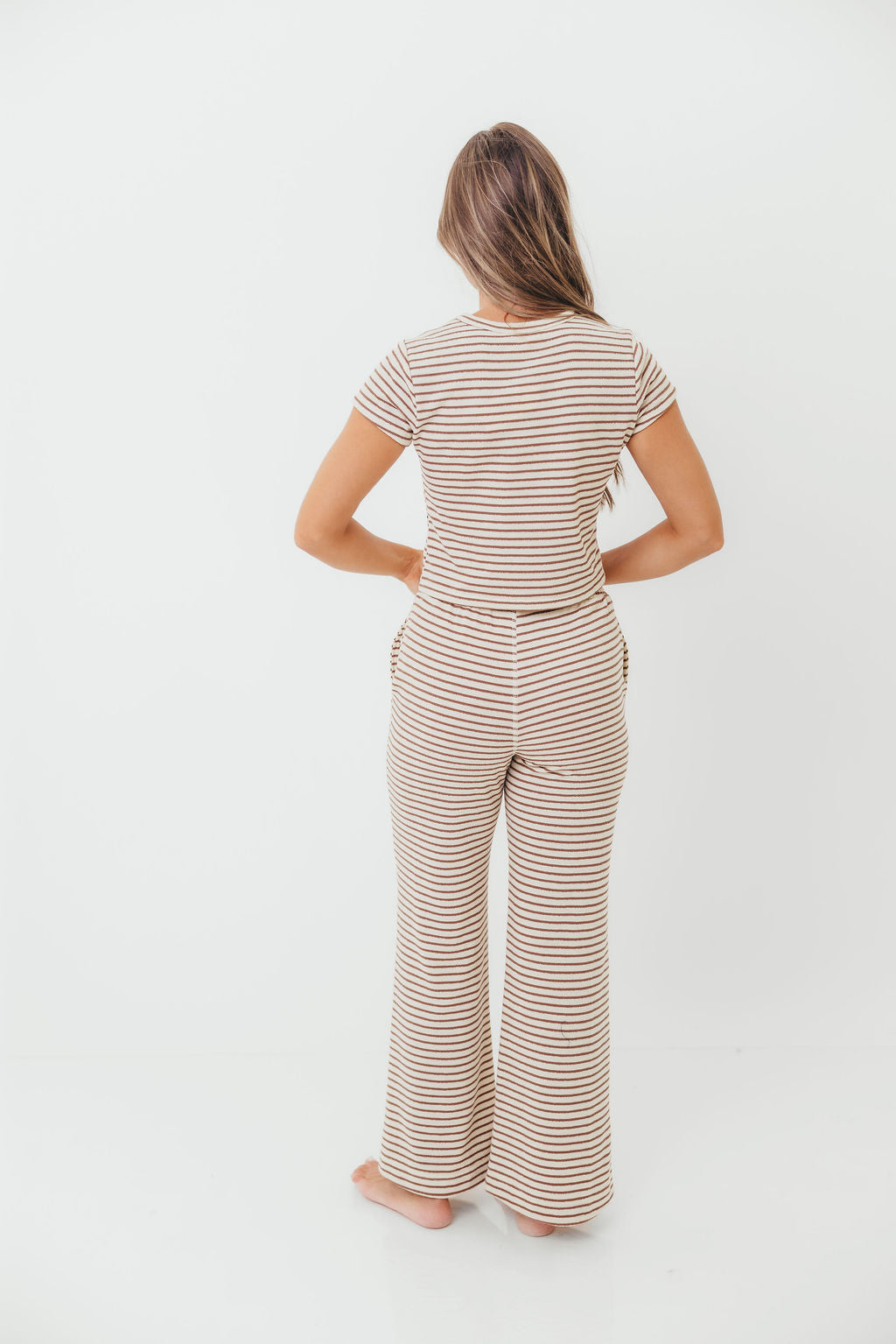 Find Your Soft Striped Flare Top and Pants Set in Cream Mocha