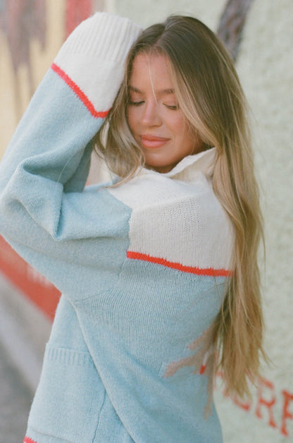 Charmayne Rodeo Cowboy Knit Sweater in Sky Blue