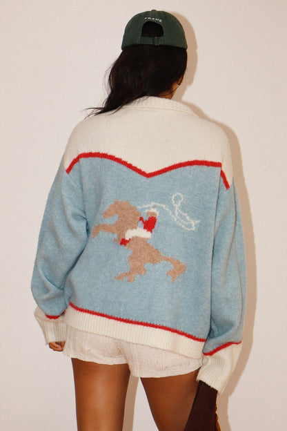 Charmayne Rodeo Cowboy Knit Sweater in Sky Blue