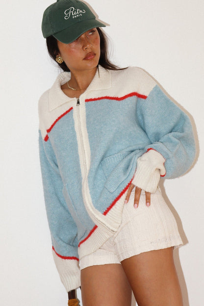 Charmayne Rodeo Cowboy Knit Sweater in Sky Blue