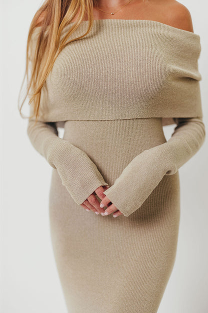 Winona Off-the-Shoulder Knit Maxi Dress in Oyster