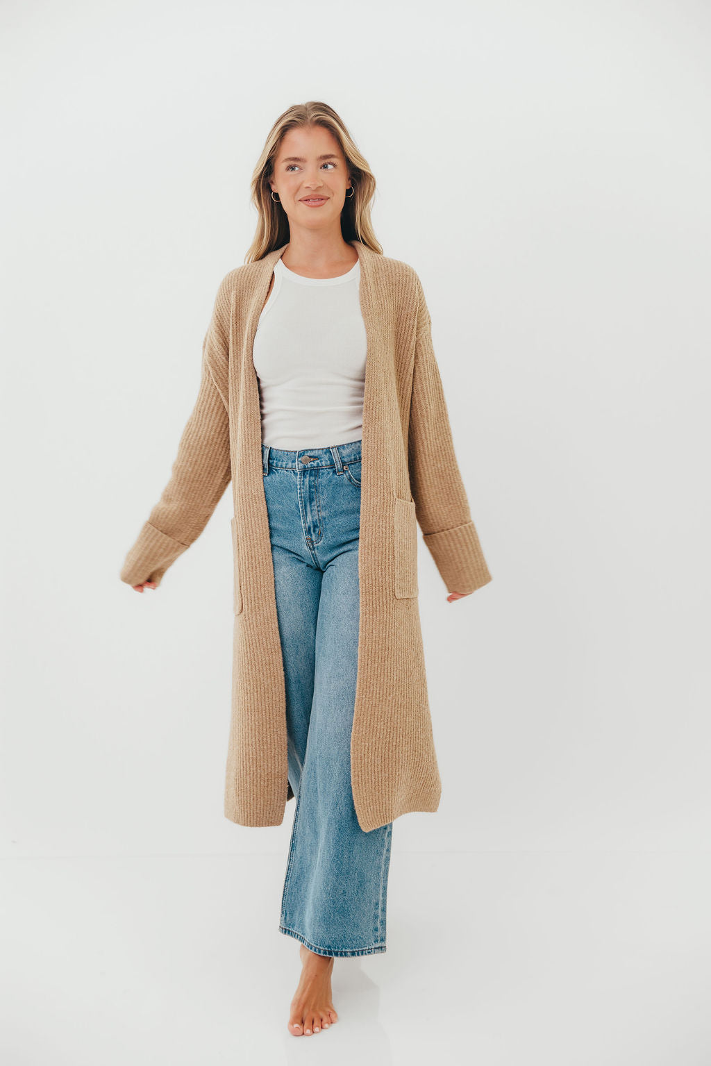 Rachel Longline Sweater Cardigan in Camel (No Restock)
