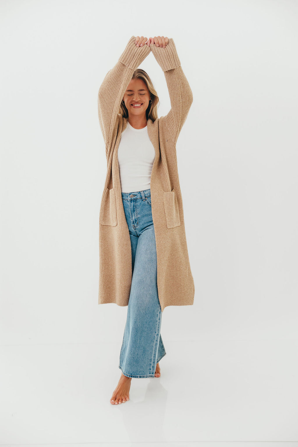 Rachel Longline Sweater Cardigan in Camel (No Restock)