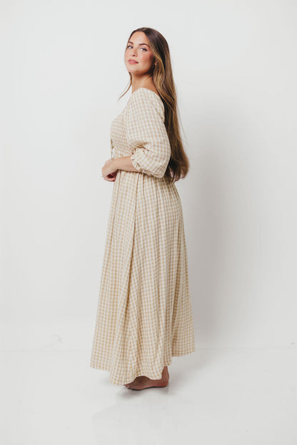Cecilia 100% Cotton Smocked Maxi Dress in Natural Plaid - Bump Friendly