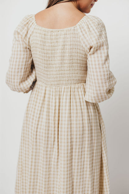 Cecilia 100% Cotton Smocked Maxi Dress in Natural Plaid - Bump Friendly