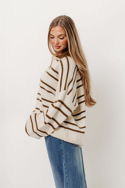Juno Collared Sweater in Ivory Olive Stripe (Sign up for Restocks)