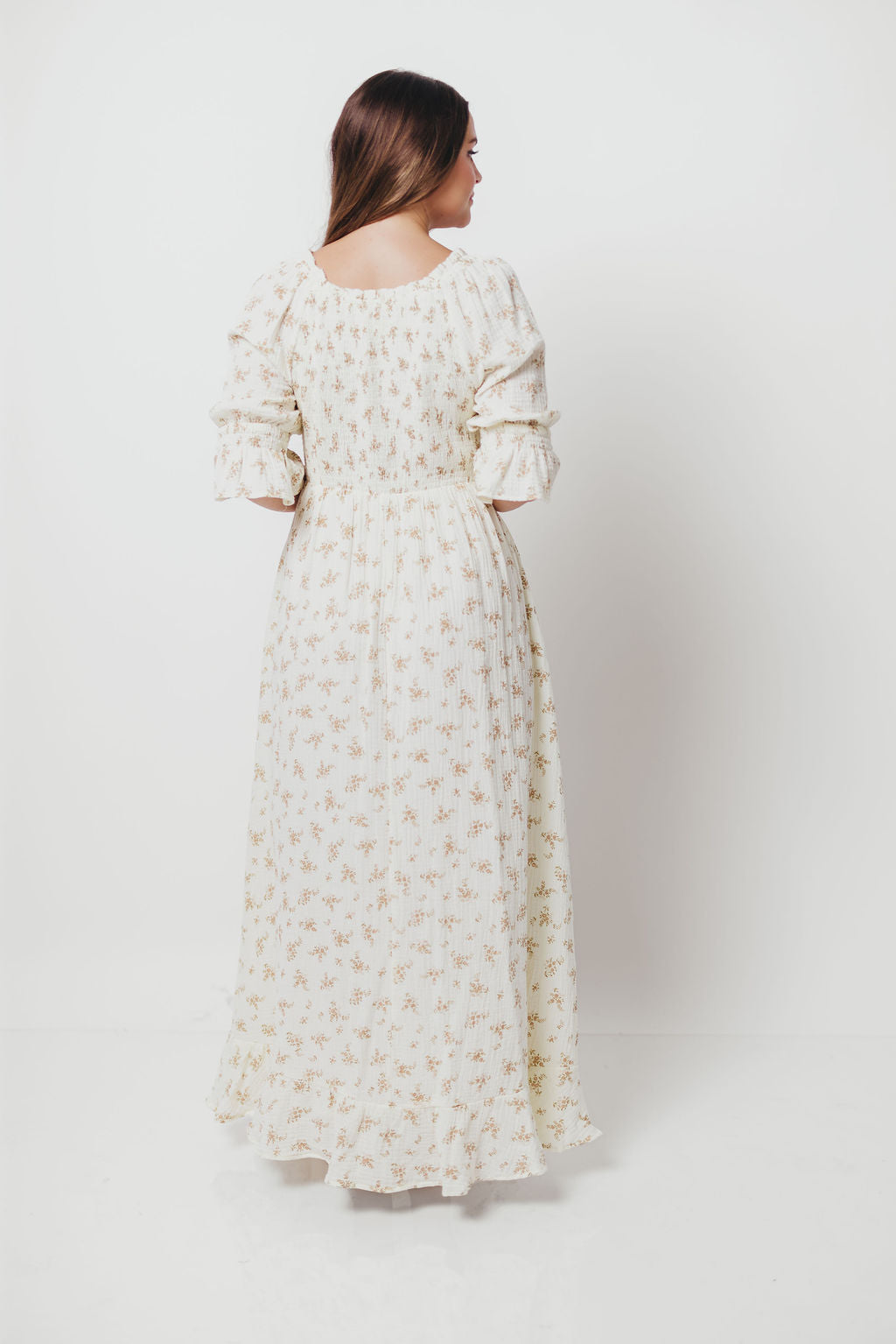 Sienna 100% Cotton Puff Sleeve Maxi Dress in Cream - Bump Friendly