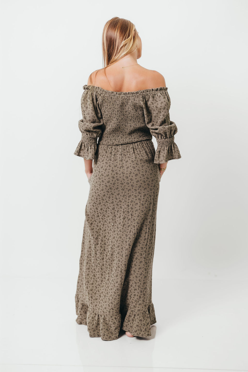 Sienna 100% Cotton Puff Sleeve Maxi Dress in Olive Foliage - Bump Friendly