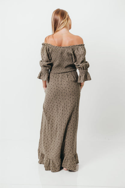Sienna 100% Cotton Puff Sleeve Maxi Dress in Olive Foliage - Bump Friendly