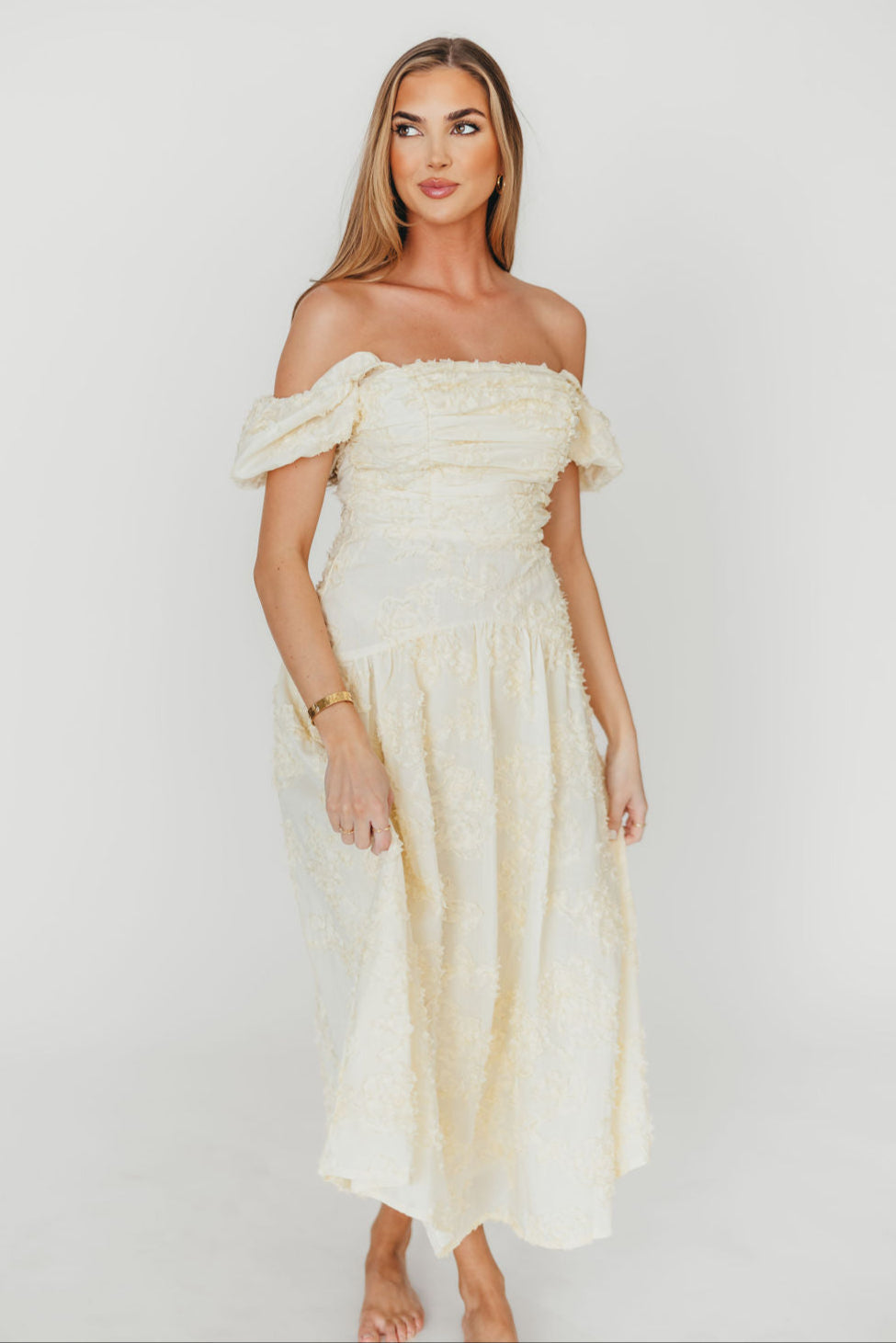 Gracie Embellished Midi Dress in Butter