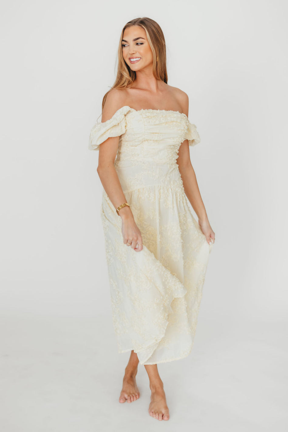 Gracie Embellished Midi Dress in Butter