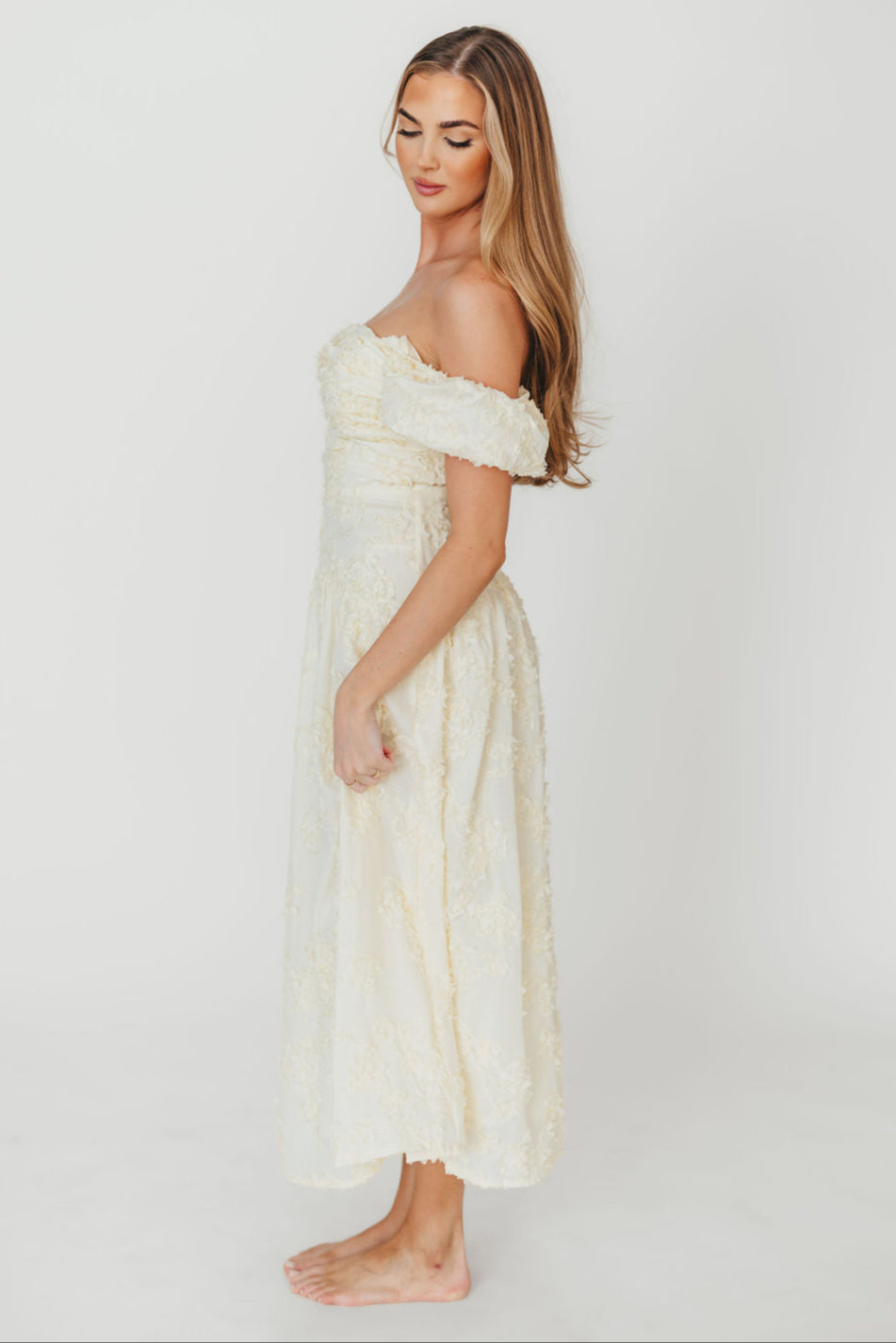 Gracie Embellished Midi Dress in Butter