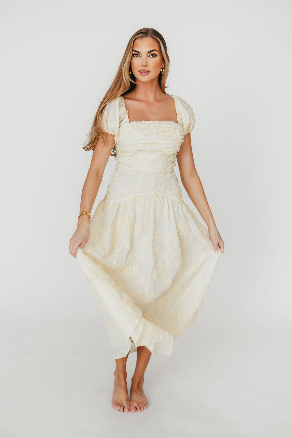 Gracie Embellished Midi Dress in Butter