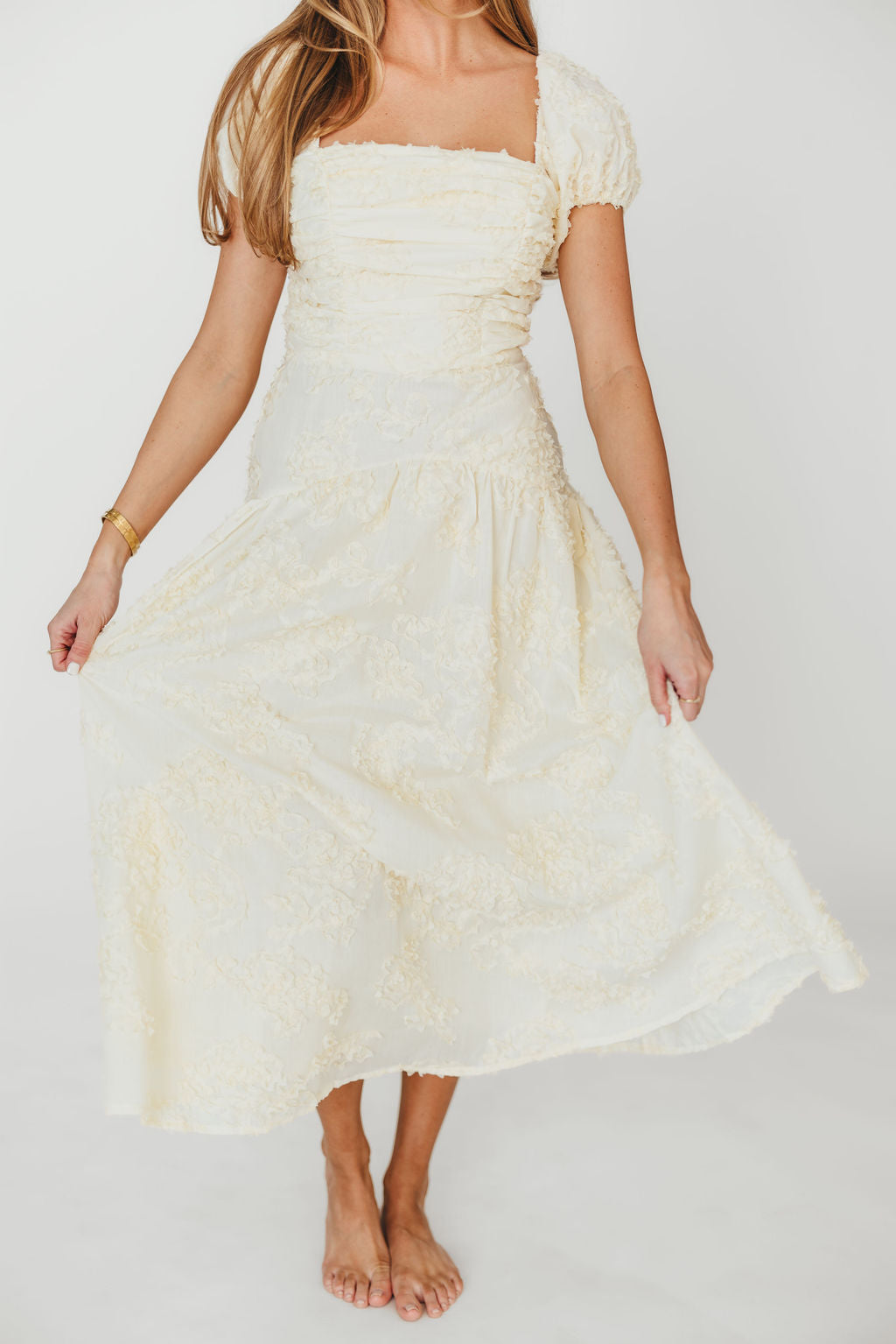 Gracie Embellished Midi Dress in Butter