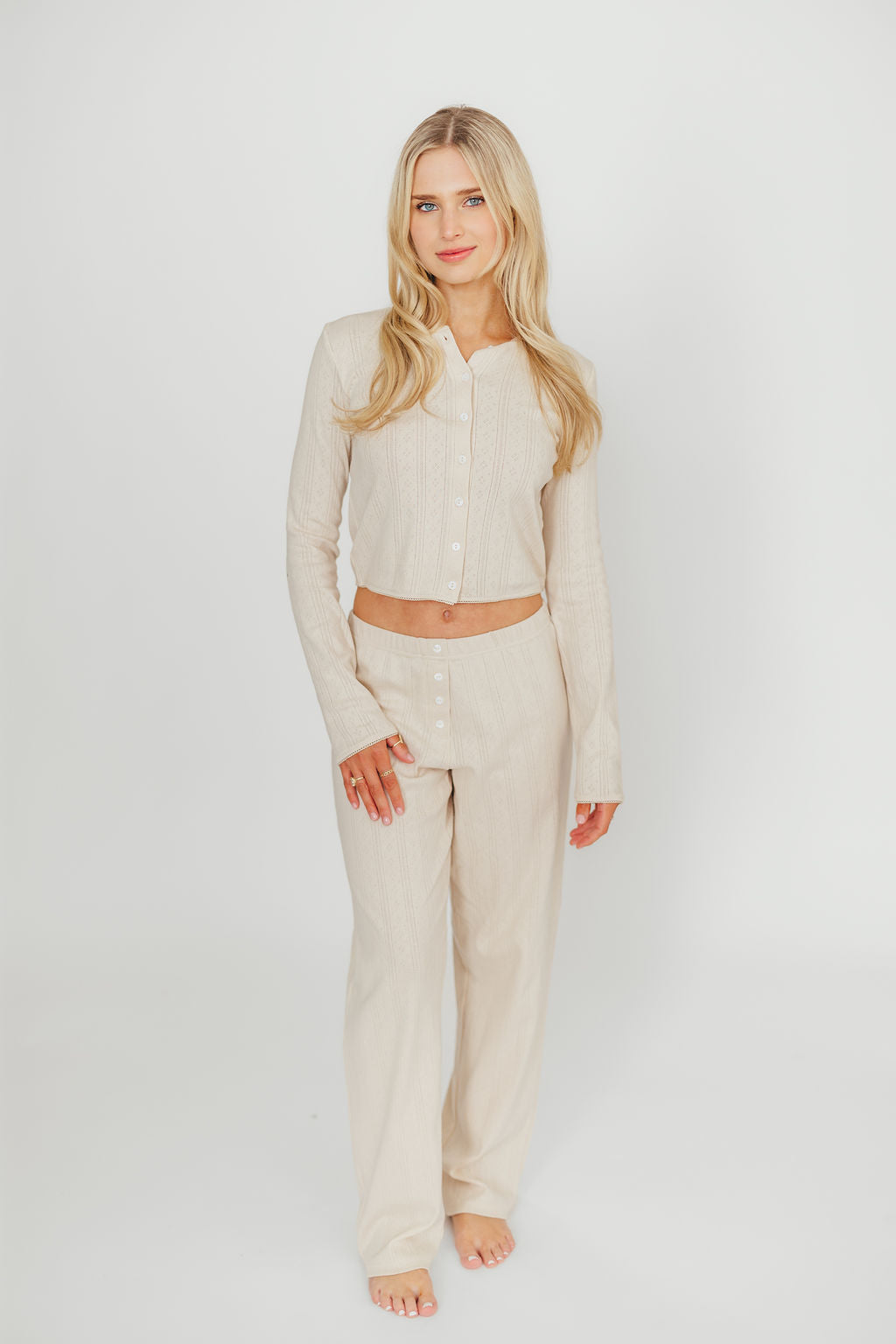 Miller 100% Cotton Pointelle Pants in Cream