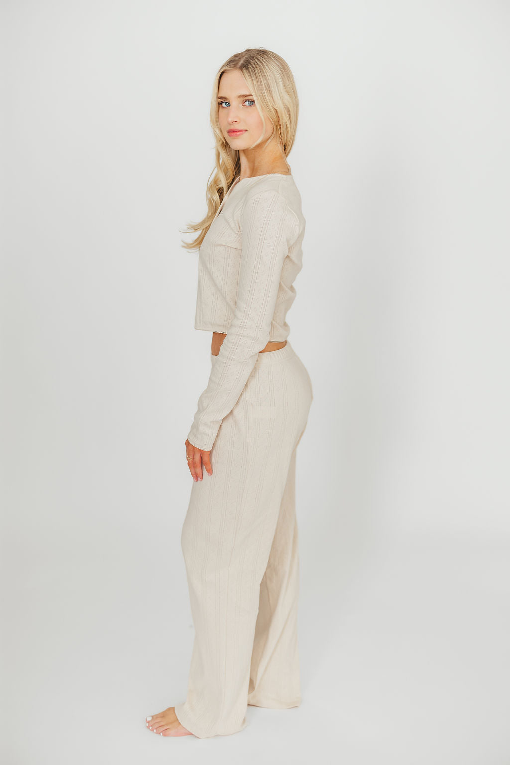 Miller 100% Cotton Pointelle Pants in Cream
