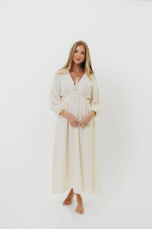 Hunter 100% Cotton Gauze Midi Dress in Soy - Bump Friendly