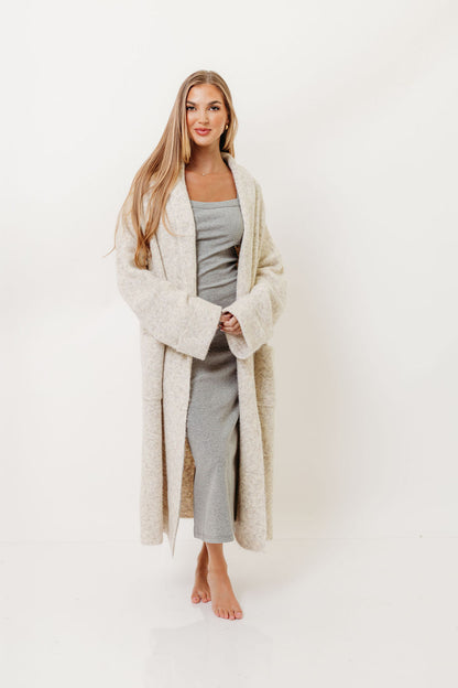 Amina Ribbed Knit Long Cardigan Jacket in Light Taupe (Signup for restock)