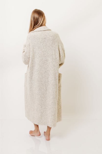 Amina Ribbed Knit Long Cardigan Jacket in Light Taupe (Signup for restock)