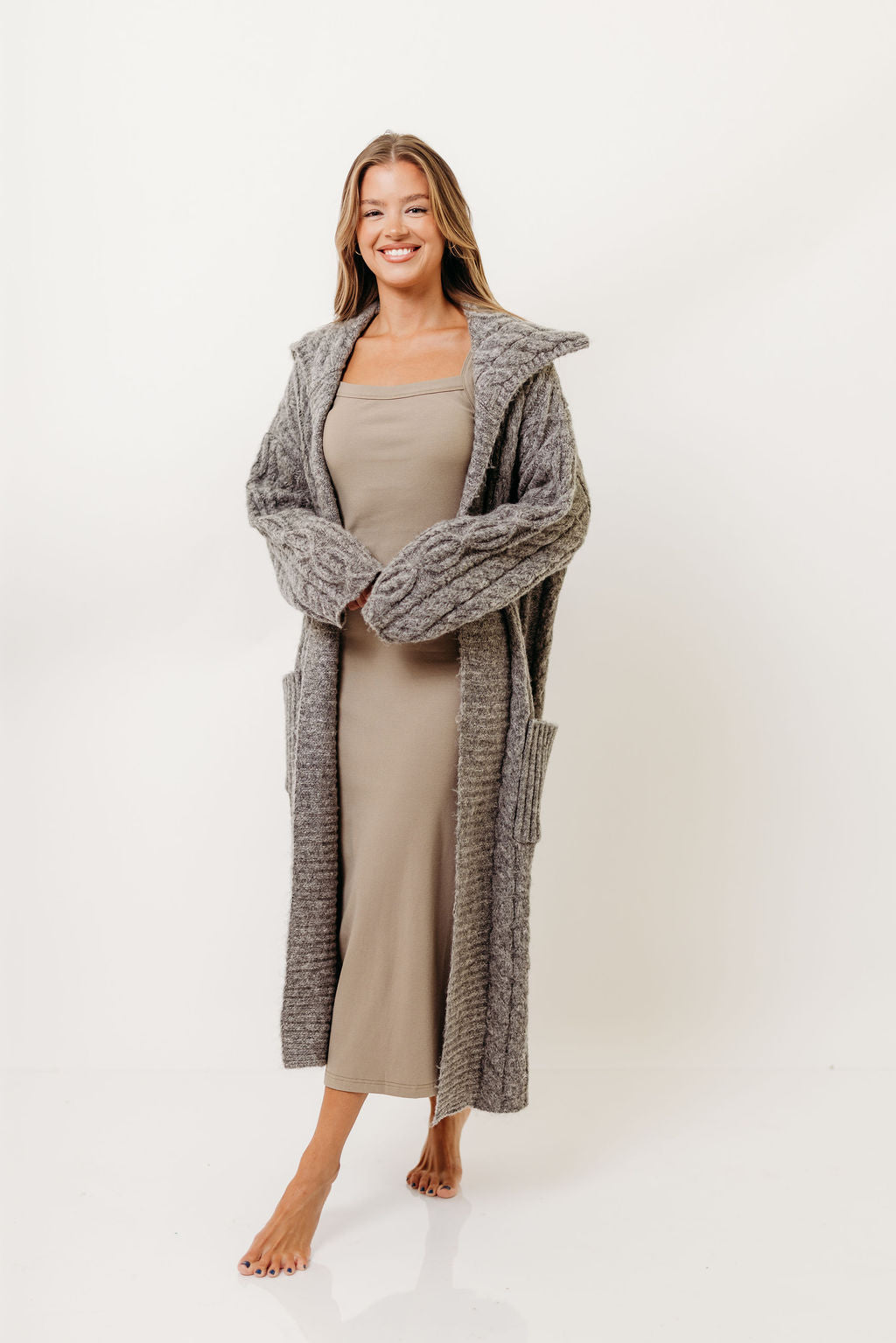 Sandra Cable Knit Cardigan Jacket in Charcoal (Sign up for Restocks)