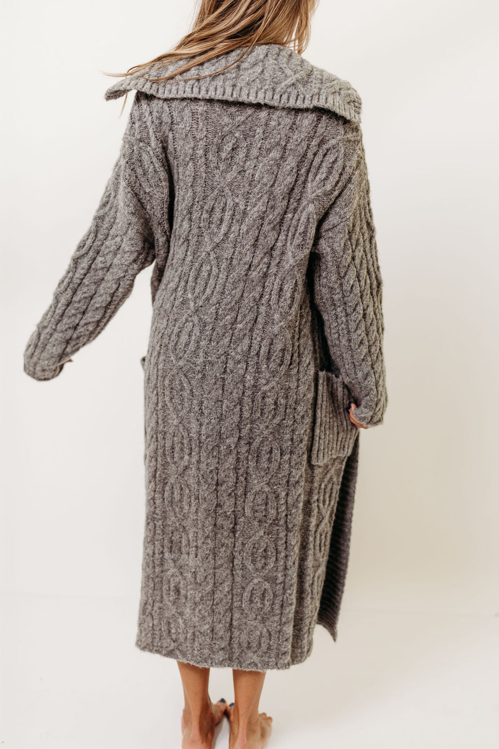 Sandra Cable Knit Cardigan Jacket in Charcoal (Sign up for Restocks)