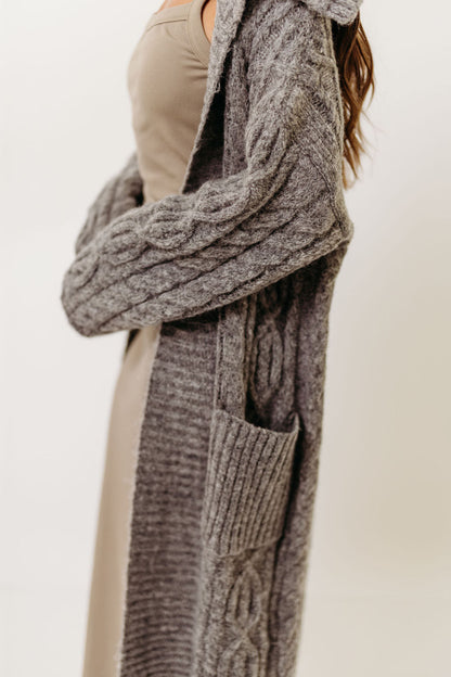 Sandra Cable Knit Cardigan Jacket in Charcoal (Sign up for Restocks)