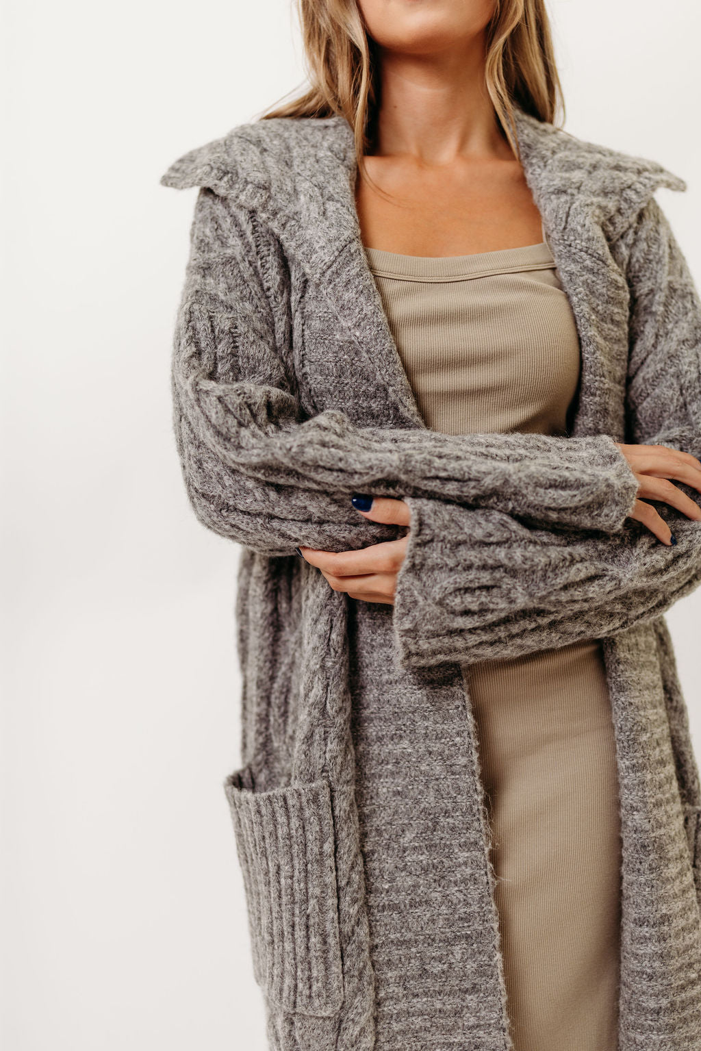 Sandra Cable Knit Cardigan Jacket in Charcoal (Sign up for Restocks)