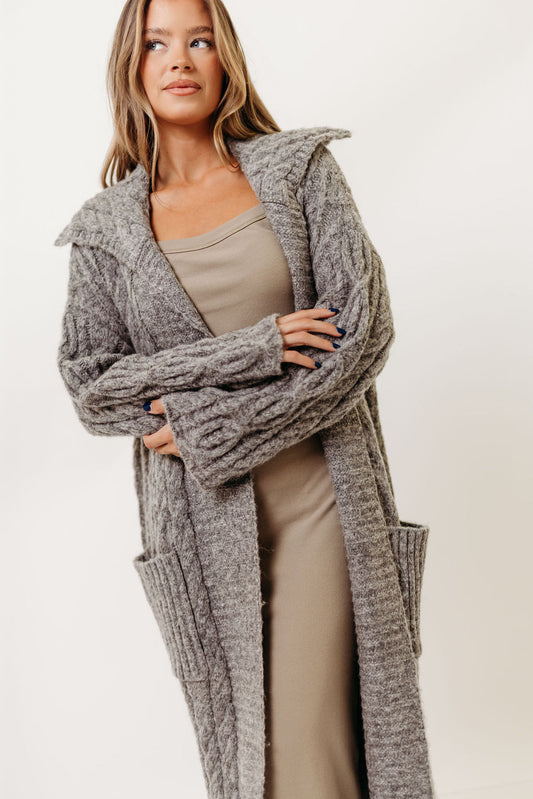 Sandra Cable Knit Cardigan Jacket in Charcoal (Sign up for Restocks)