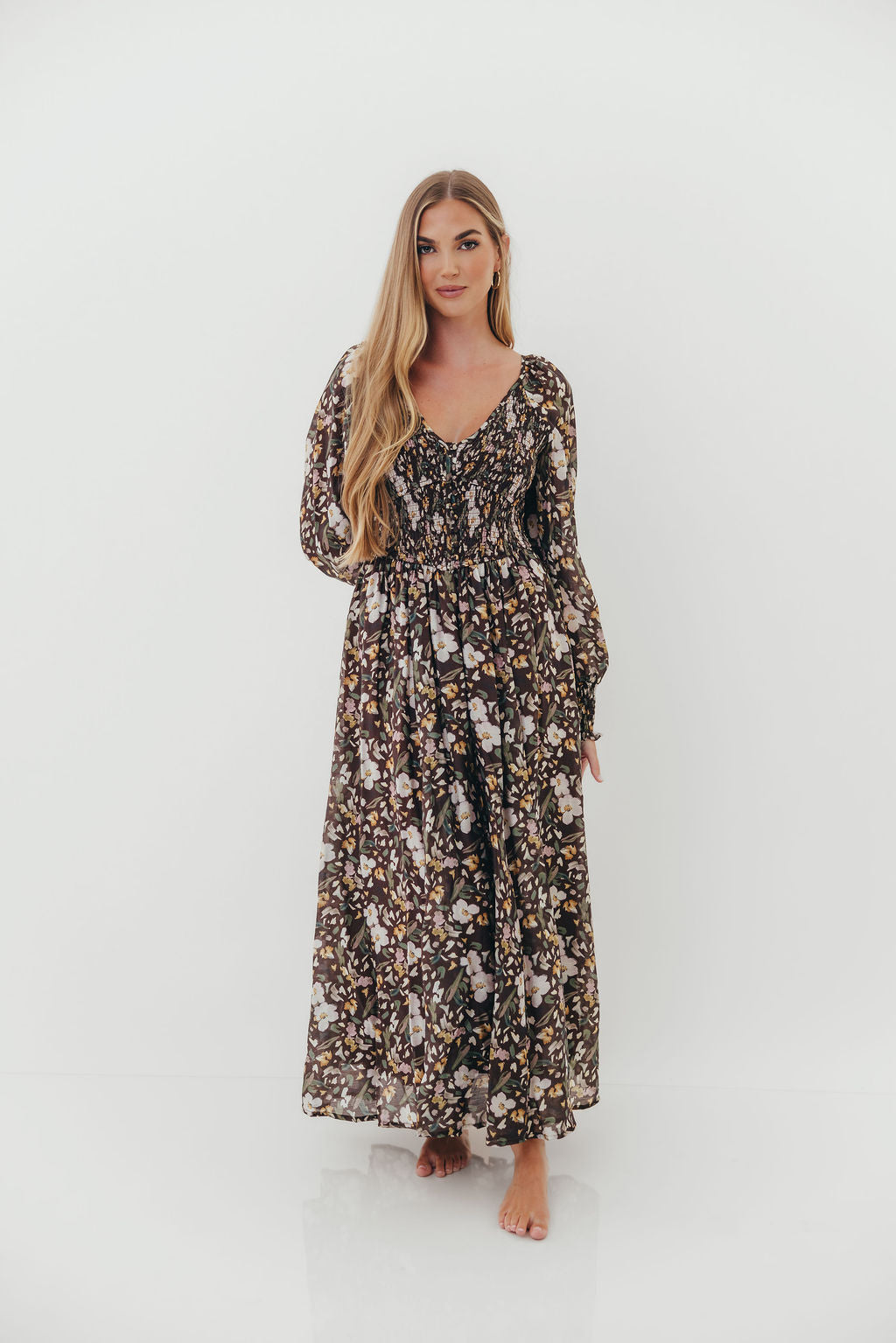 Luann Floral Maxi Dress in Mocha Mousse (No Restock)