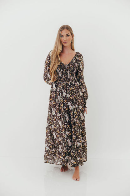 Luann Floral Maxi Dress in Mocha Mousse (No Restock)