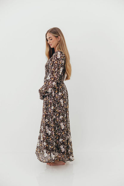 Luann Floral Maxi Dress in Mocha Mousse (No Restock)