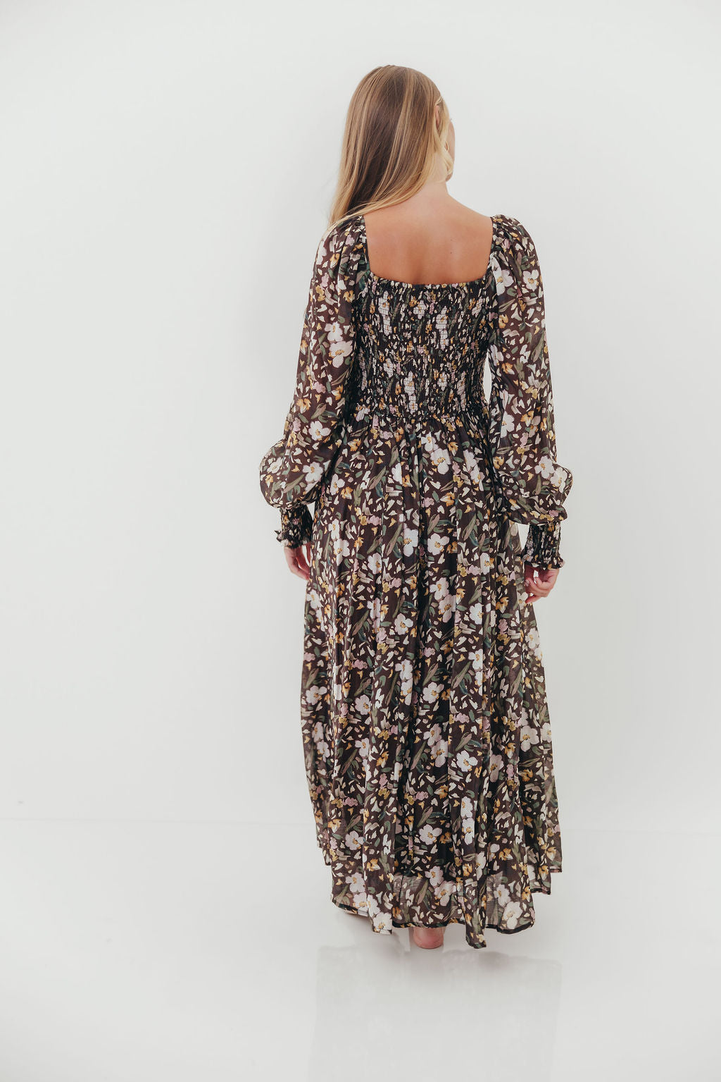 Luann Floral Maxi Dress in Mocha Mousse (No Restock)