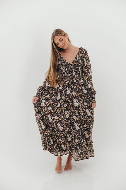 Luann Floral Maxi Dress in Mocha Mousse (No Restock)