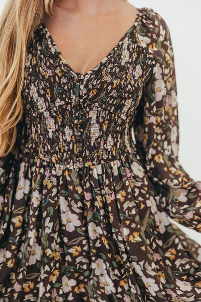Luann Floral Maxi Dress in Mocha Mousse (No Restock)