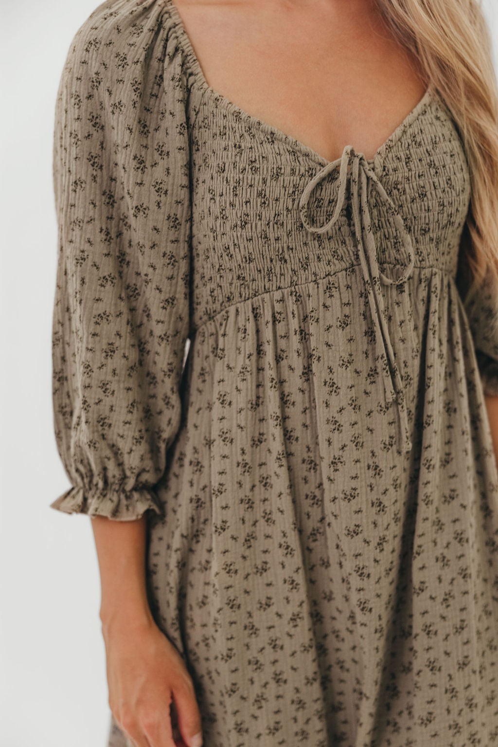 Cecilia 100% Cotton Smocked Maxi Dress in Olive Foliage - Bump Friendly