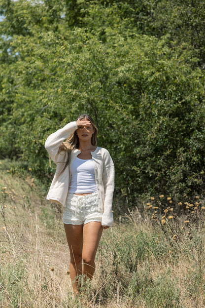 Bradley Contrast Sherpa Button-up Jacket in Cream