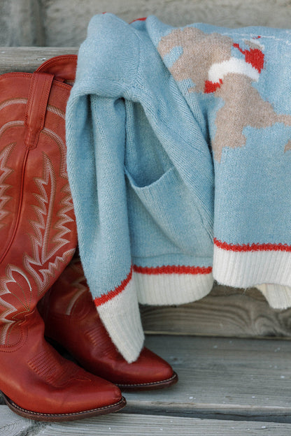 Charmayne Rodeo Cowboy Knit Sweater in Sky Blue