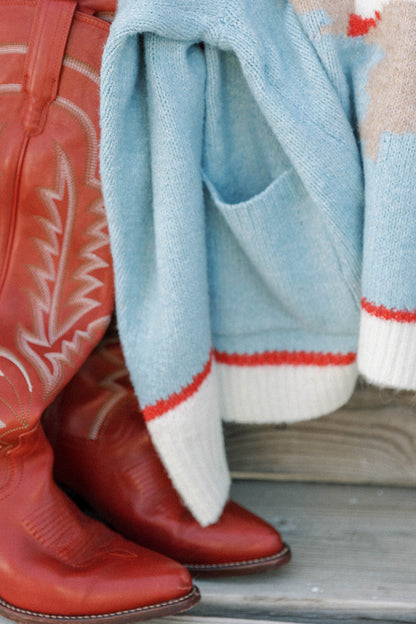 Charmayne Rodeo Cowboy Knit Sweater in Sky Blue