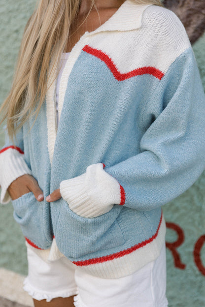 Charmayne Rodeo Cowboy Knit Sweater in Sky Blue