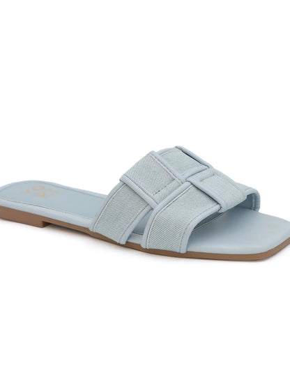 Essie Woven Canvas Slides in Denim