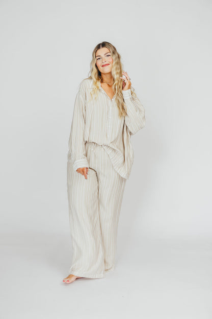 Sloane Striped Button-Down Shirt and Pants Set in Natural - Nursing Friendly