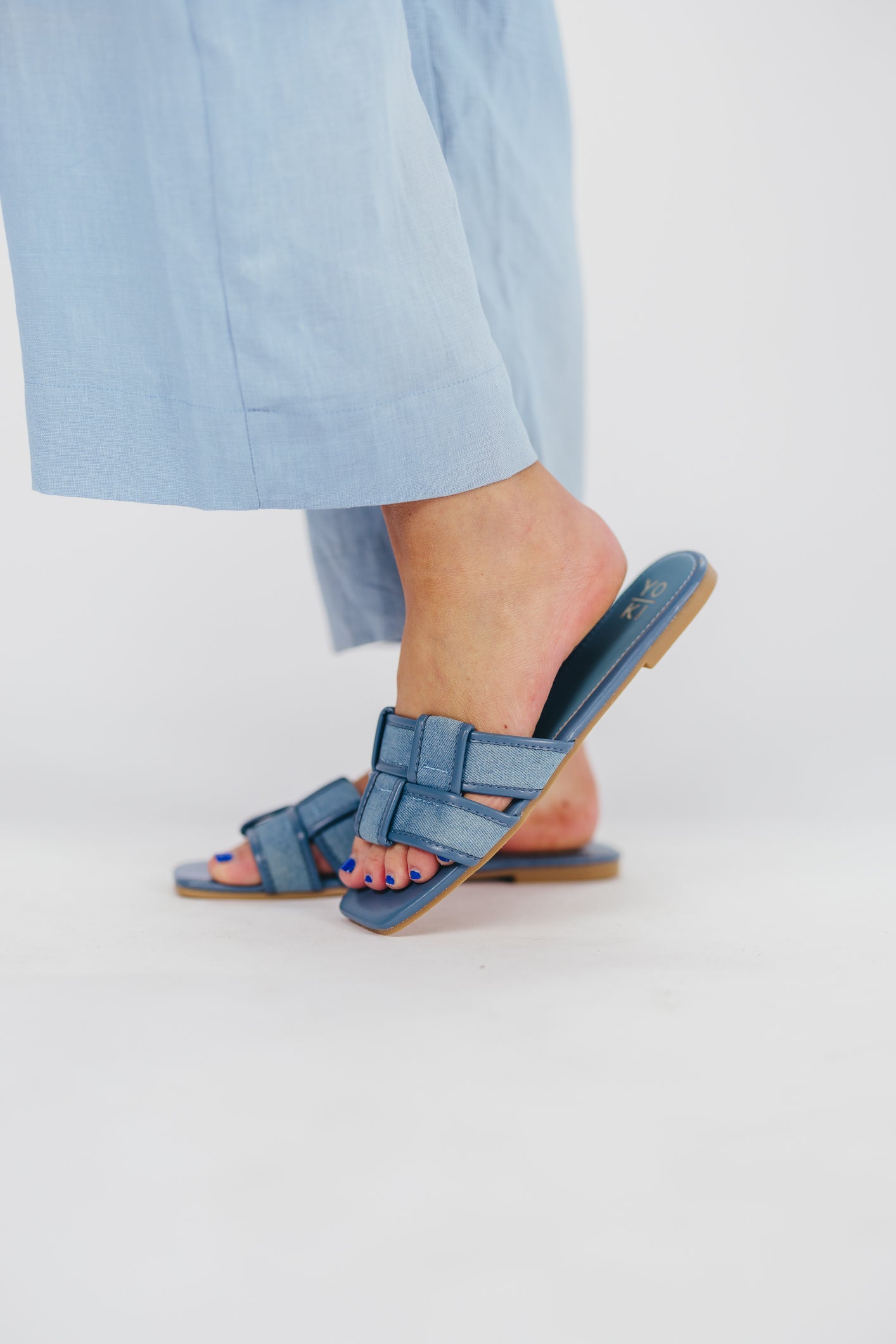 Essie Woven Canvas Slides in Denim