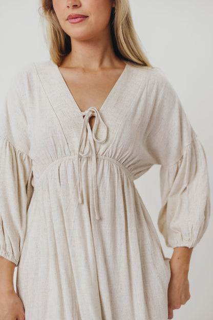 Hunter Linen-Blend Midi Dress in Greige - Bump Friendly
