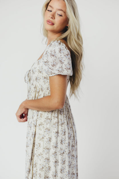 Haven 100% Cotton Tie-Front Maxi Dress in Blue/Brown Floral - Bump Friendly