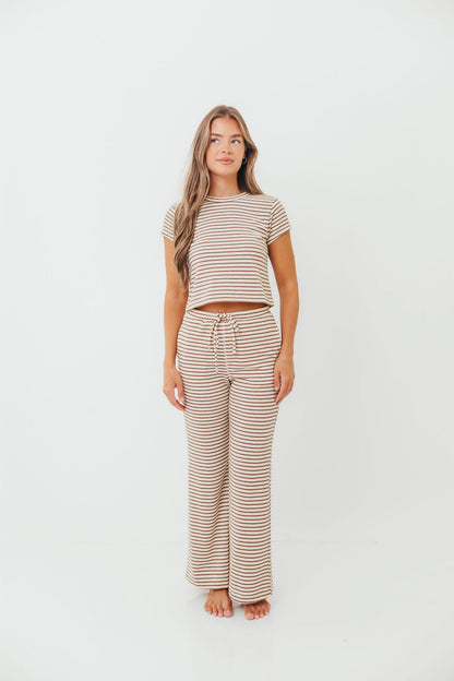 Find Your Soft Striped Flare Top and Pants Set in Cream Mocha